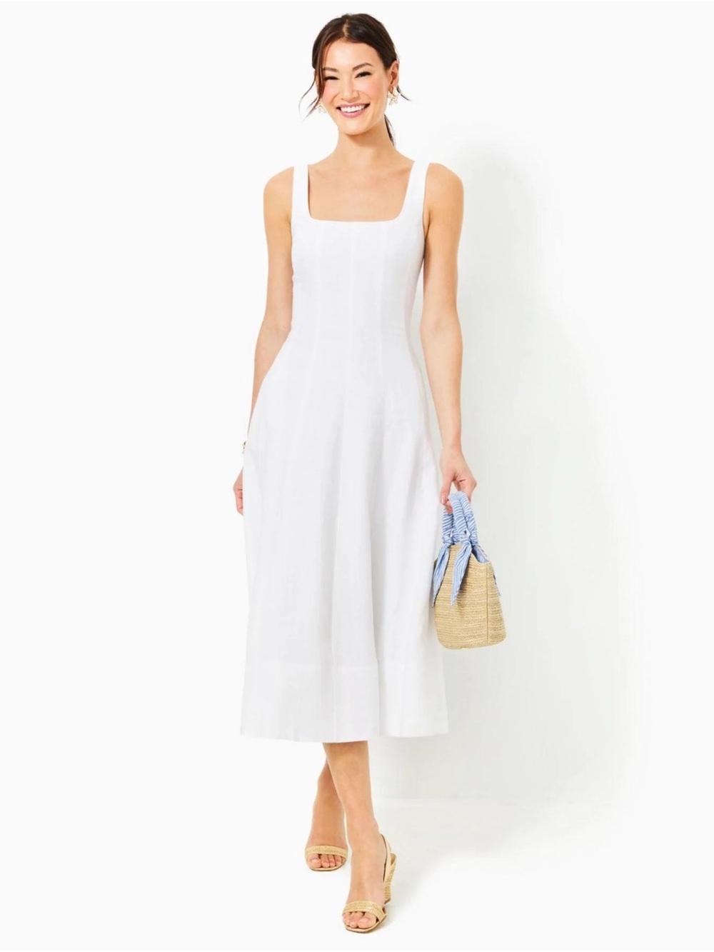 NWT Lilly Pulitzer Pulitzer Calina Linen Midi Dress in Resort White